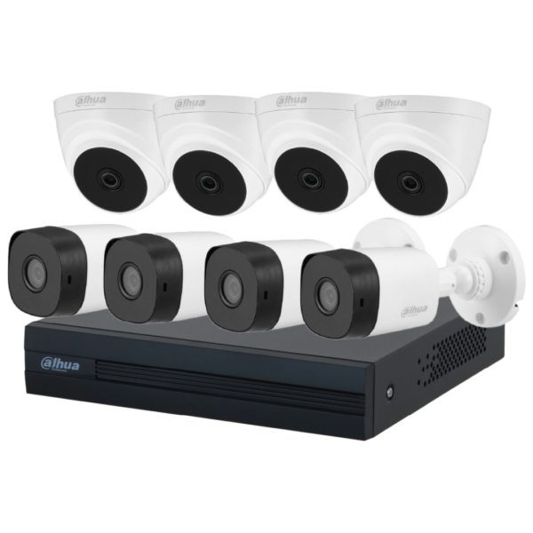 KIT 8 CAMARA DAHUA (Mod. DH-KIT/XVR1B08-I/4-B1A21N-A-0280B/4-T1A21N-A-0280B) 2MP, HDCVI, 4xBullet